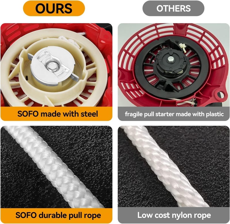 Sofo for Honda GX390 Pull Cord Starter - Pull Start Assembly w/Pull Cord 11HP 13HP 420cc Mower Washers Recoil Pull Starter (2 Pack Red, 200mm) - Image 5